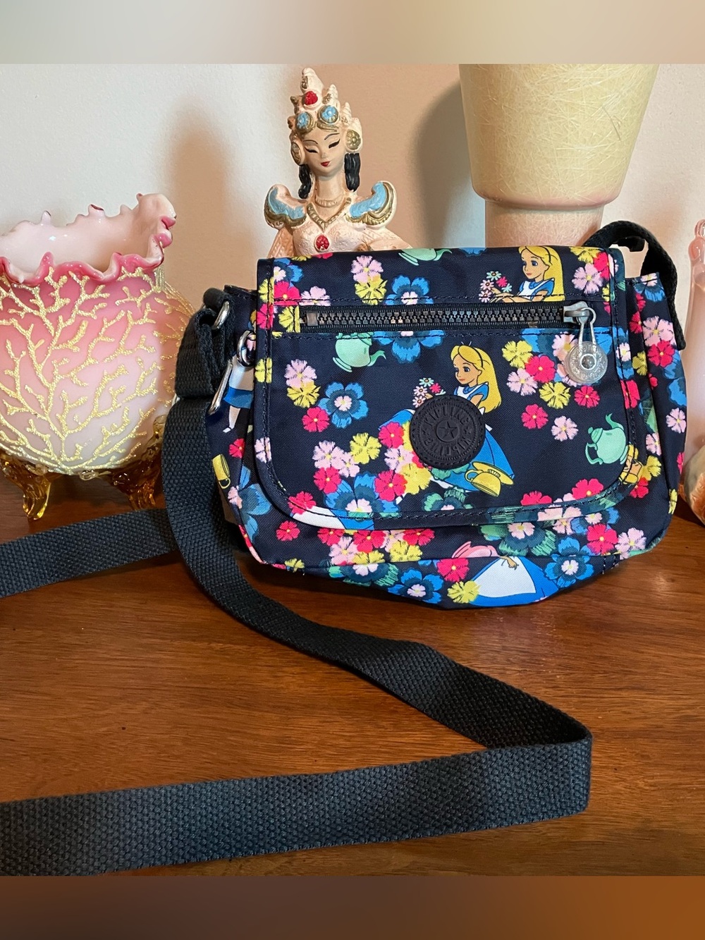 Kipling Small Floral Disney Alice in Wonderland Crossbody Bag in Navy